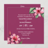 赤い頬のピンクの花 招待状 (正面/裏面)