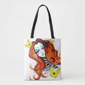 赤い頭と蝶の両面トート トートバッグ (正面)