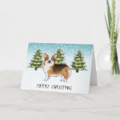 赤い頭のトライペンブロークコーギ冬のクリスマス カード (正面)