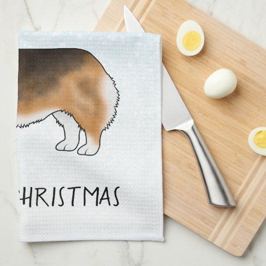 赤い頭のトライペンブロークコーギ冬のクリスマス キッチンタオル (四つ折り)