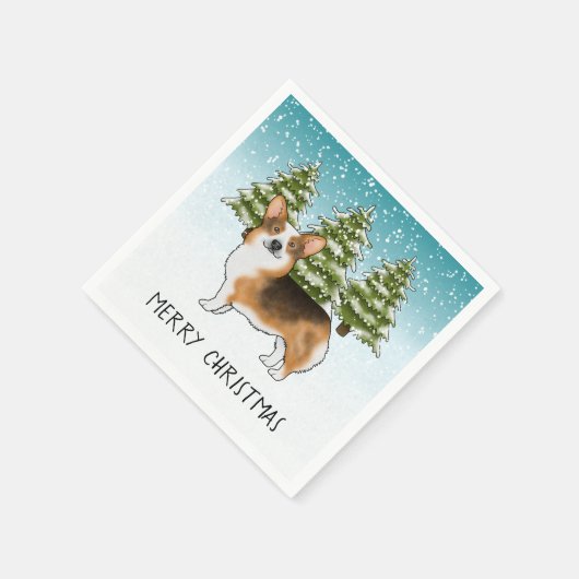 赤い頭のトライペンブロークコーギ冬のクリスマス スタンダードカクテルナプキン (角)