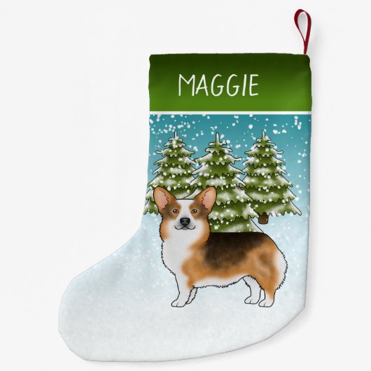 赤い頭のトライペンブロークコーギ冬のクリスマス スモールクリスマスストッキング (裏面)