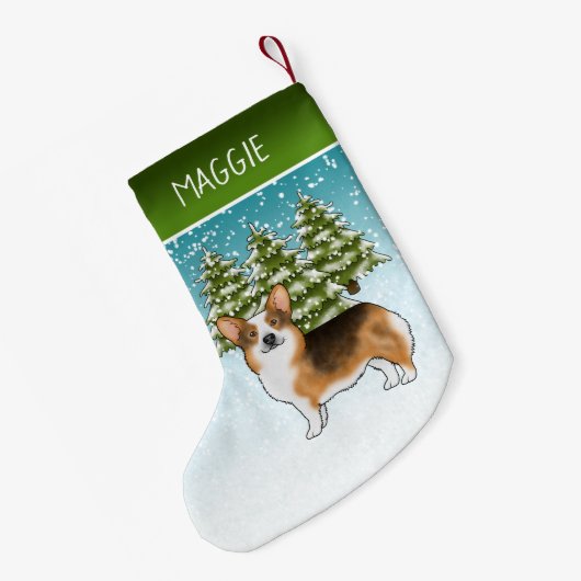 赤い頭のトライペンブロークコーギ冬のクリスマス スモールクリスマスストッキング (裏面 (吊り時))