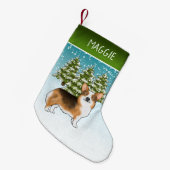 赤い頭のトライペンブロークコーギ冬のクリスマス スモールクリスマスストッキング (正面 (吊り時))