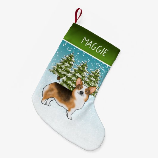 赤い頭のトライペンブロークコーギ冬のクリスマス スモールクリスマスストッキング (正面 (吊り時))