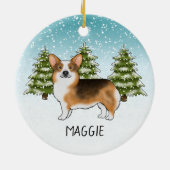 赤い頭のトライペンブロークコーギ冬のクリスマス セラミックオーナメント (裏面)