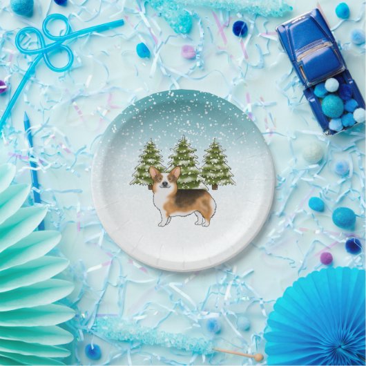 赤い頭のトライペンブロークコーギ冬のクリスマス ペーパープレート (パーティー)