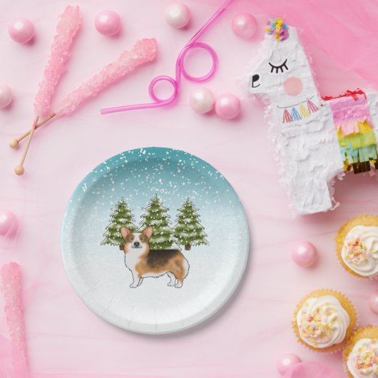 赤い頭のトライペンブロークコーギ冬のクリスマス ペーパープレート (パーティー)