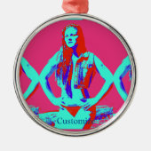 赤い頭のビキニの女の子サンダー_コーブ メタルオーナメント (正面)