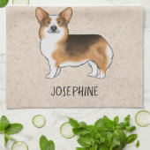 赤い頭の三色のペムブレークウェルシュコーギーと文字 キッチンタオル (折り畳み)