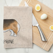 赤い頭の三色のペムブレークウェルシュコーギーと文字 キッチンタオル (四つ折り)