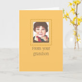 赤い頭の男の子へおばあちゃんの誕生日カード カード (黄色い花)