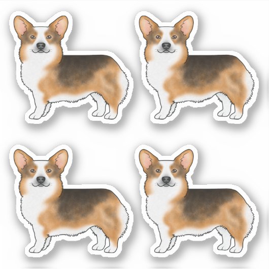 赤い頭の3ペムブレークウェルシュコーギー漫画の犬 シール (正面)