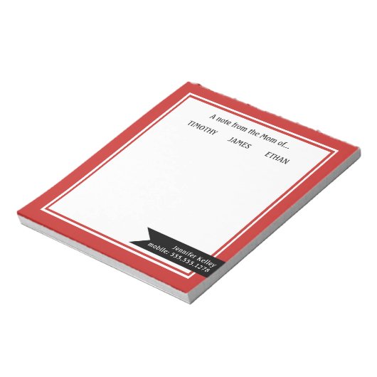 赤い額縁の「お母さんから」パーソナライズされた、 ノートパッド (回転)