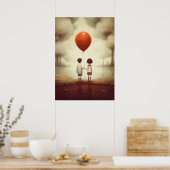 赤い風船で手を握っている二人 ポスター (キッチン)