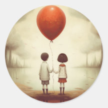 赤い風船で手を握っている二人