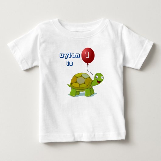 赤い風船とカメのベビー誕生日Tシャツ ベビーTシャツ (正面)