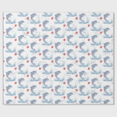 赤い風船と気泡を持つイルカ ラッピングペーパー (フラット)