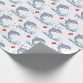赤い風船と気泡を持つイルカ ラッピングペーパー (角)