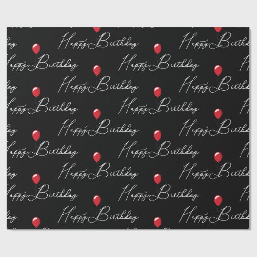 赤い風船のハッピーバースデー , 黒背景に白のハッピーバースデーの筆記体と赤いパーティ風船。
背景色 ラッピングペーパー (フラット)