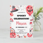 赤い風船のハロウィン誕生日招待状 招待状 (スタンド正面)