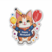 赤い風船の猫の誕生日 シール (正面)
