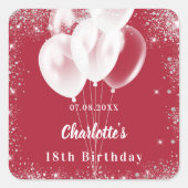 赤い風船の白い誕生日パーティー スクエアシール (正面)
