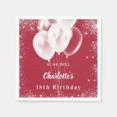 赤い風船の白い誕生日パーティー スタンダードカクテルナプキン (正面)