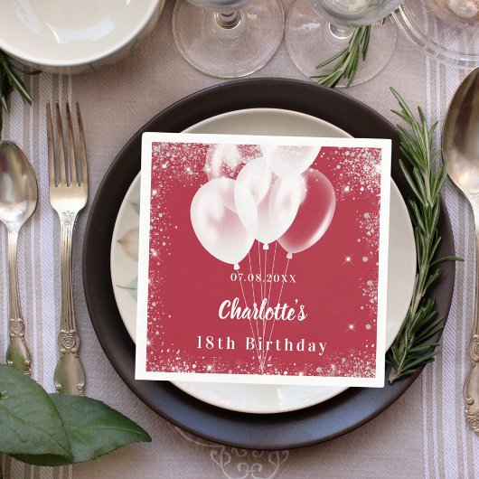 赤い風船の白い誕生日パーティー スタンダードカクテルナプキン