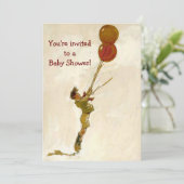 赤い風船を持つヴィンテージ男の子，子供の赤ちゃんシャワー 招待状 (スタンド正面)