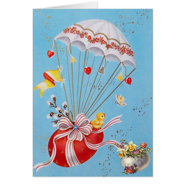 赤い飛んでいるイースター卵バルーン付き鶏 (正面)