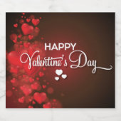 赤い飛んでいるハートとハッピーバレンタインデー スパークリングワインラベル (シングルラベル)