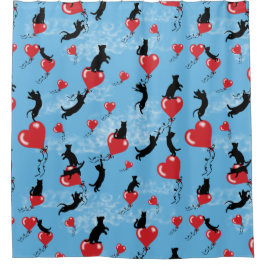 赤い飛んでいる風船 シャワーカーテン