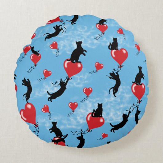 赤い飛んでいる風船 ラウンドクッション (正面)