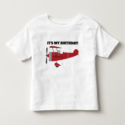 赤い飛行機それが私の誕生日 パーソナライズされた トドラーTシャツ (正面)