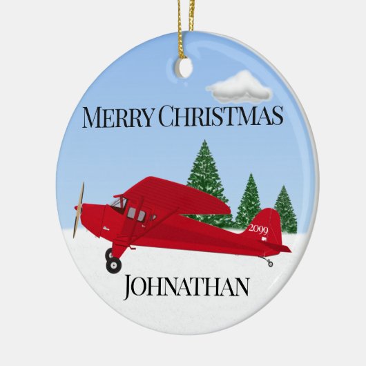 赤い飛行機のクリスマスオーナメント セラミックオーナメント (左)