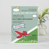 赤い飛行機の着陸の誕生日パーティー 招待状 (スタンド正面)