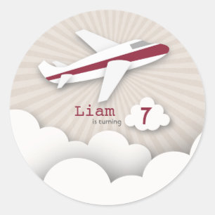 赤い飛行機の誕生日パーティーステッカー ラウンドシール