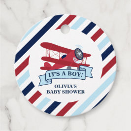 赤い飛行機の赤ちゃんシャワー フェイバータグ