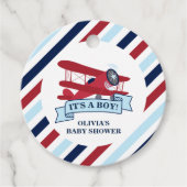 赤い飛行機の赤ちゃんシャワー フェイバータグ (正面)