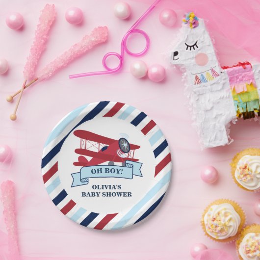 赤い飛行機の赤ちゃんシャワー ペーパープレート (パーティー)