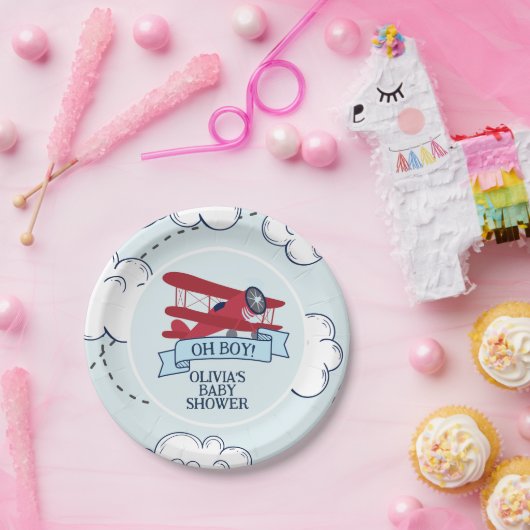 赤い飛行機の赤ちゃんシャワー ペーパープレート (パーティー)