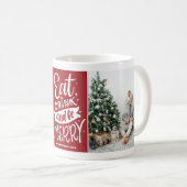 赤い食べドリンクと写真メリーコラージュのクリスマス コーヒーマグカップ (正面右)