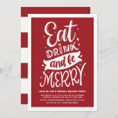 赤い食べドリンクとBe仮想メリークリスマスのパーティー 招待状 (正面/裏面)