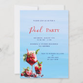 赤い飲み物と青い水のプールパーティー 招待状 (正面)