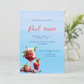 赤い飲み物と青い水のプールパーティー 招待状 (スタンド正面)