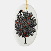 赤い飾オーナメントを持つレイヴンのクリスマスツリー セラミックオーナメント (右)