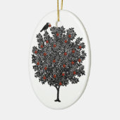 赤い飾オーナメントを持つレイヴンのクリスマスツリー セラミックオーナメント (左)