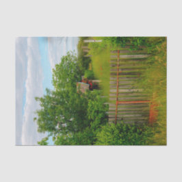 赤い飾花の納屋と柵 薄葉紙