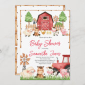 赤い養殖動物の赤ちゃんシャワー 招待状 (正面/裏面)